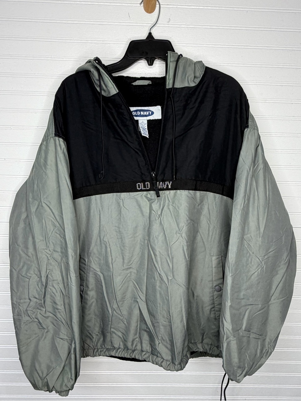 Old Navy Men's Hooded Two-Tone Windbreaker Jacket - Black & Light Gray